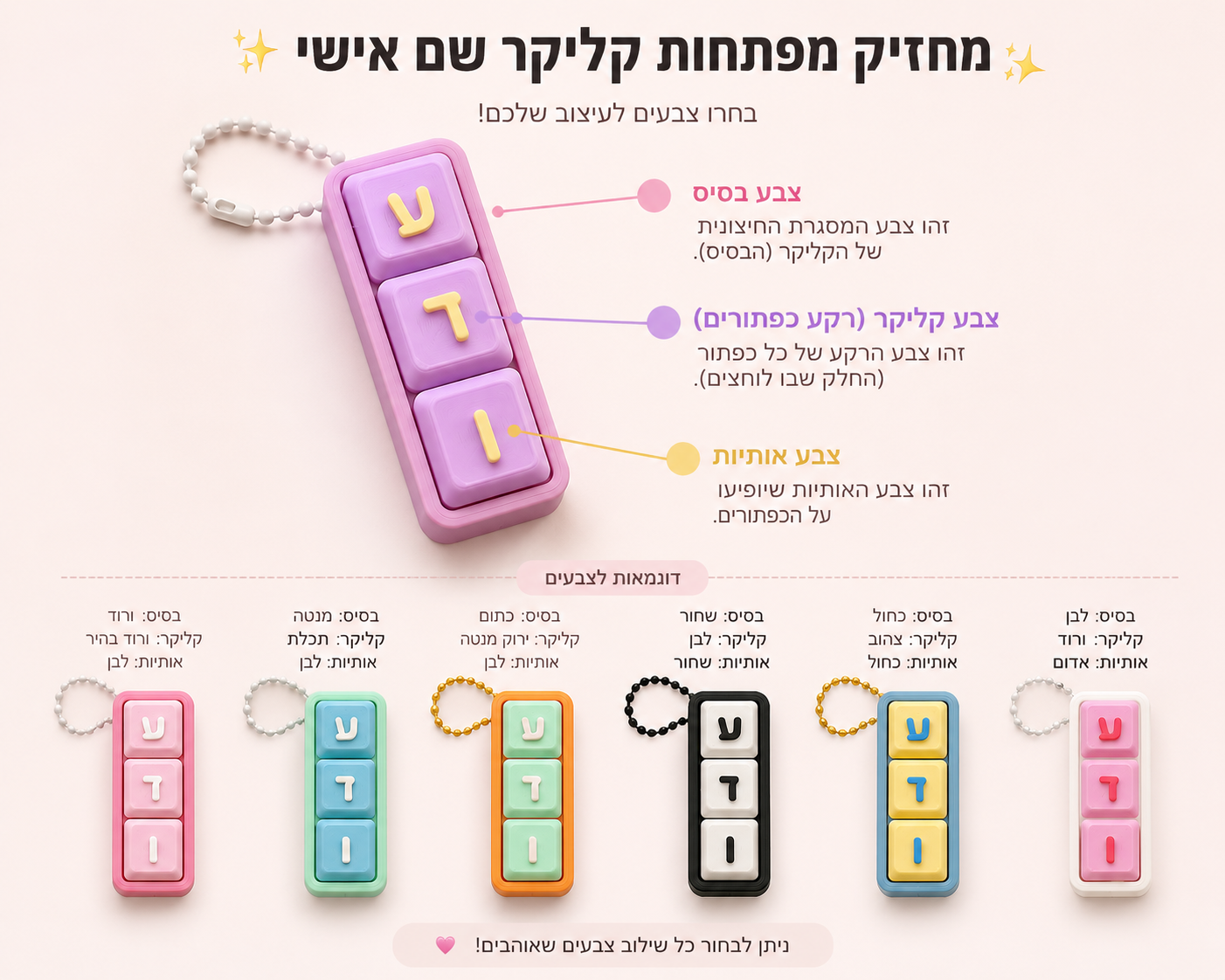 מחזיק מפתחות קליקר שם אישי ✨