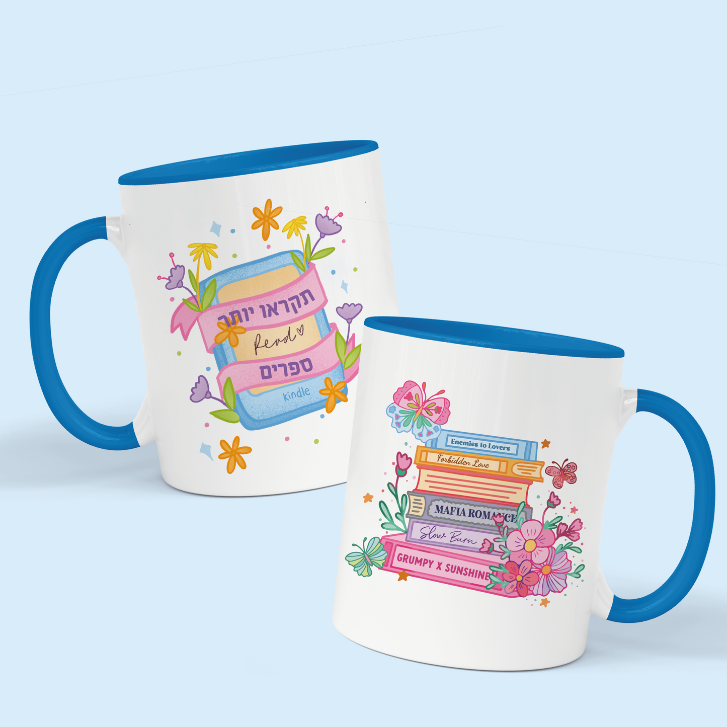 💙 כוס “מועדון ספרים” – Book Tropes Lover 📚✨